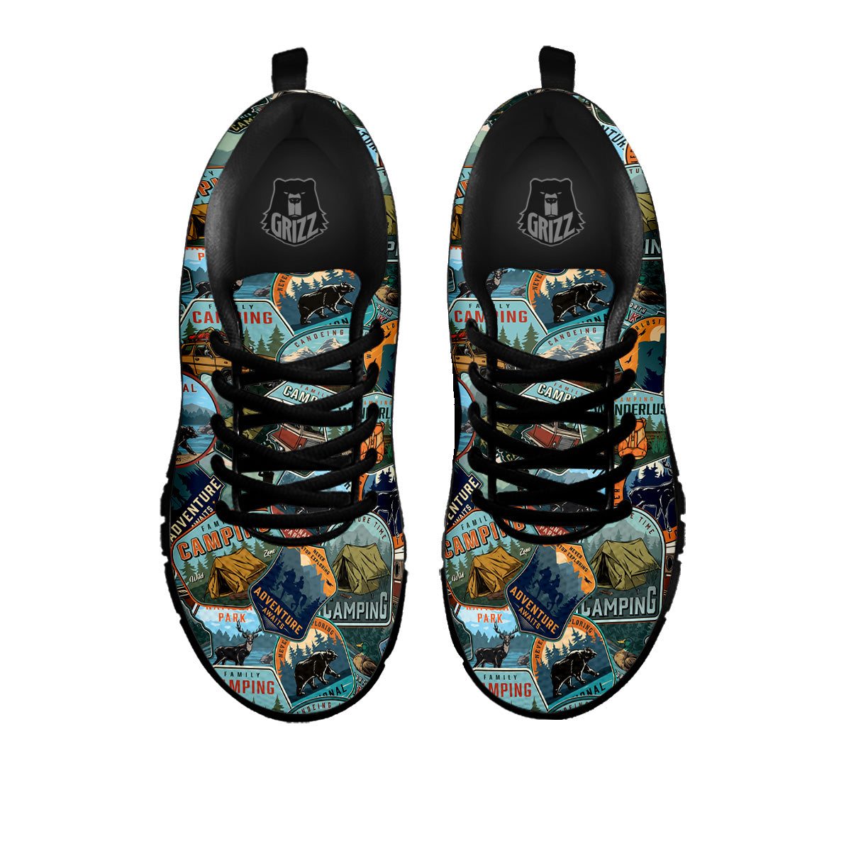 Summer Camping And National Park Print Pattern Black Sneaker-grizzshop