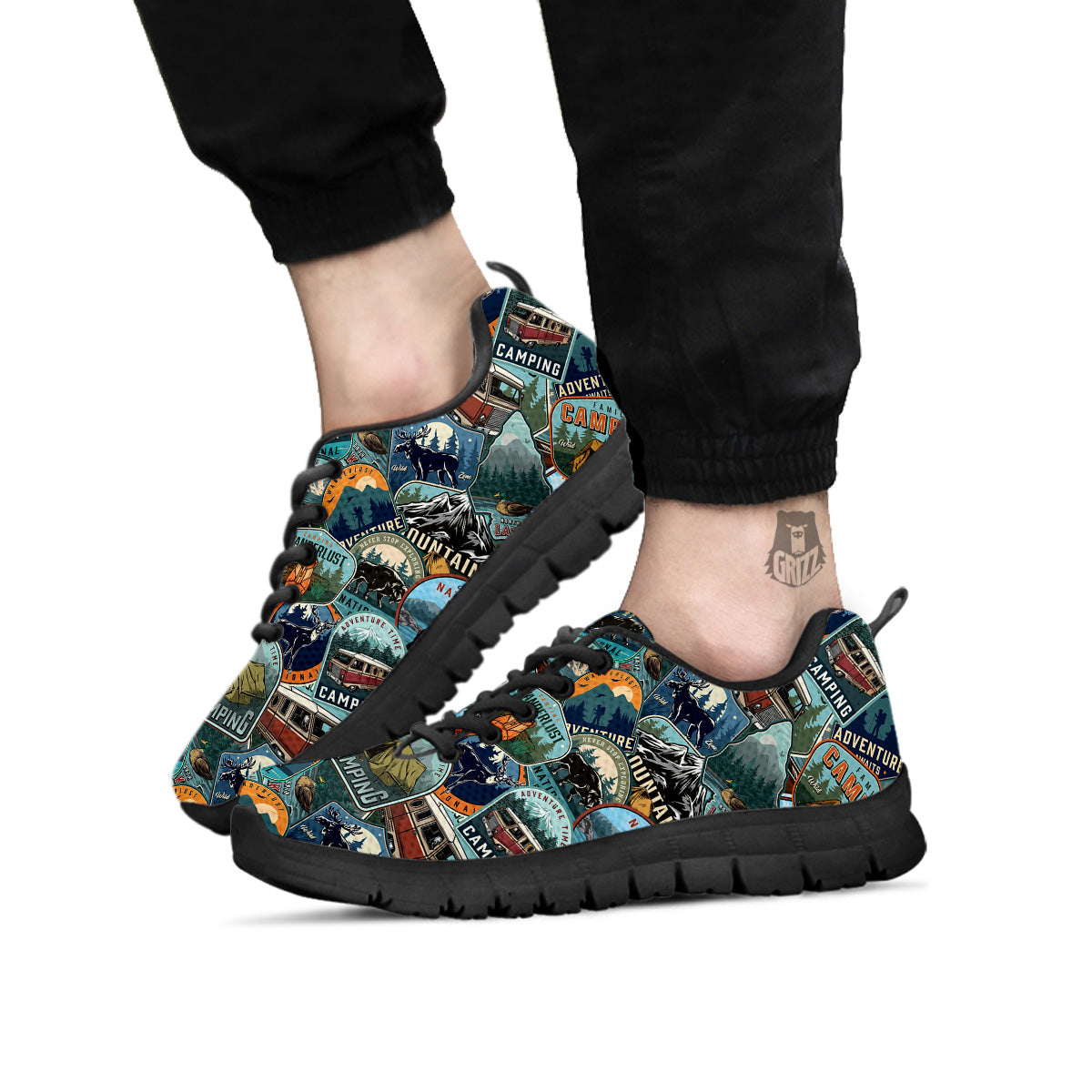 Summer Camping And National Park Print Pattern Black Sneaker-grizzshop