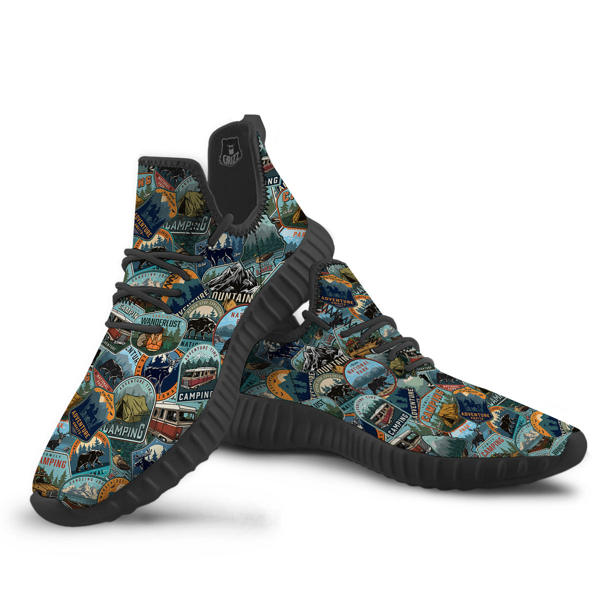 Summer Camping And National Park Print Pattern Black Walking Shoes-grizzshop