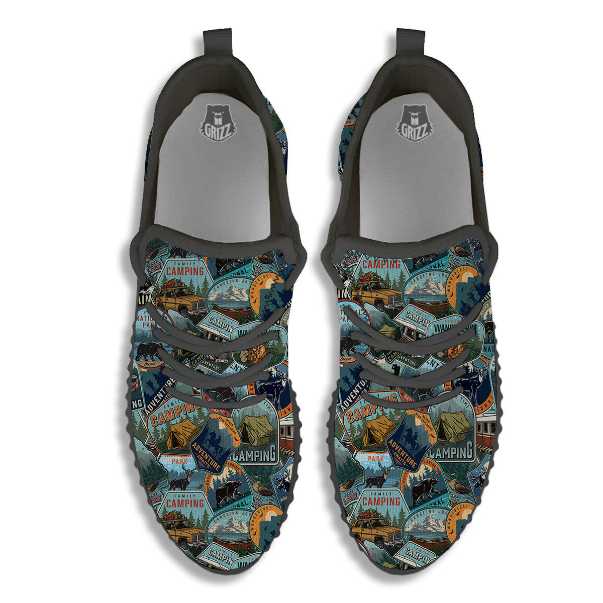 Summer Camping And National Park Print Pattern Black Walking Shoes-grizzshop