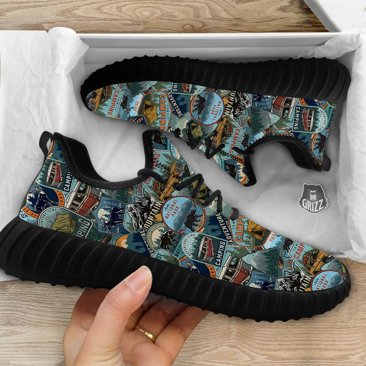Summer Camping And National Park Print Pattern Black Walking Shoes-grizzshop