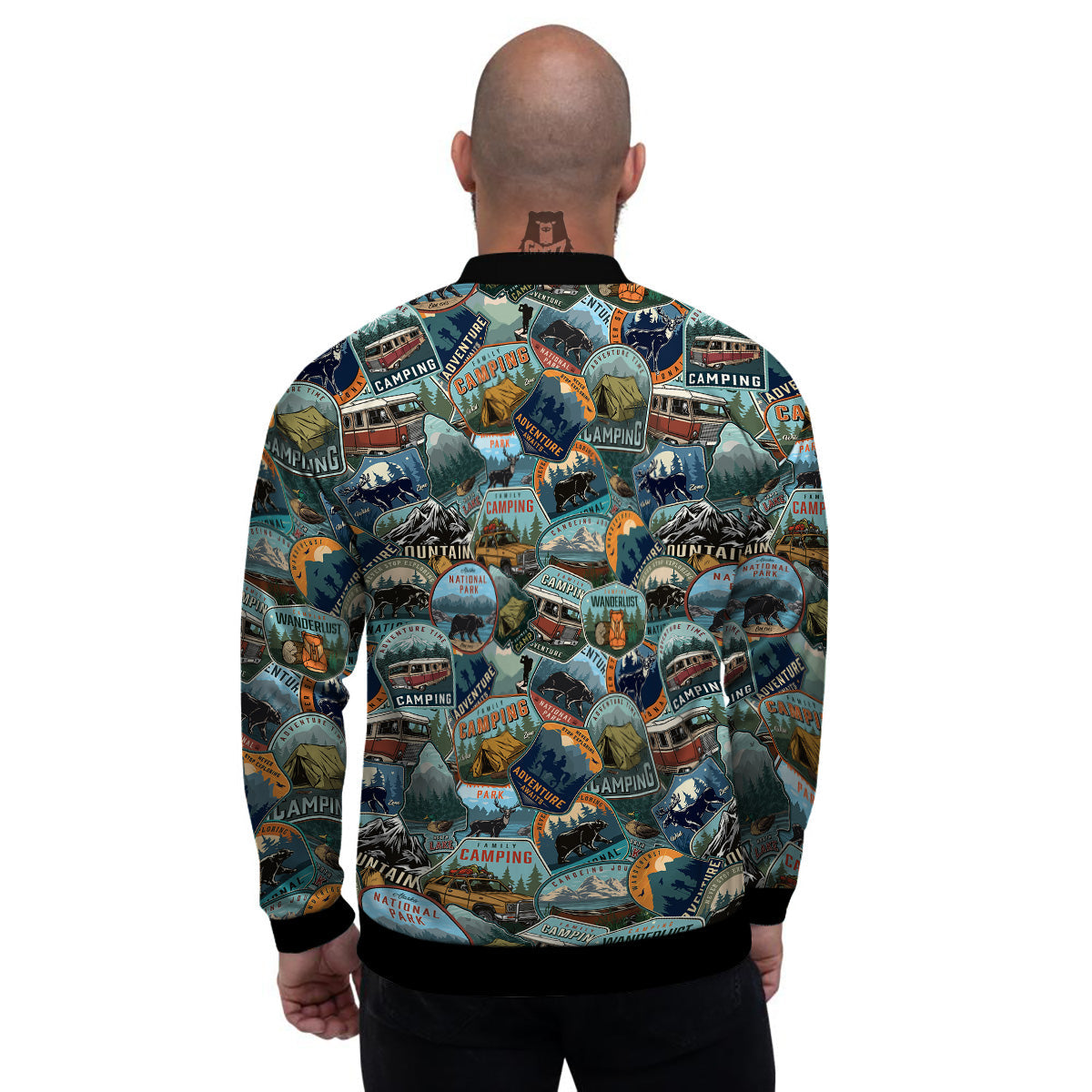 Men's Camping and National Park Print Pattern Bomber Jacket