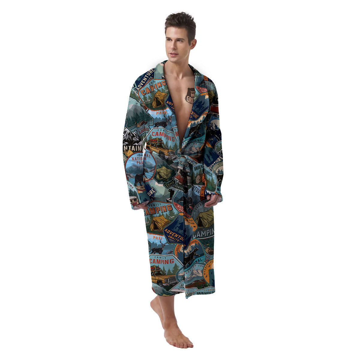 Summer Camping And National Park Print Pattern Men's Robe-grizzshop