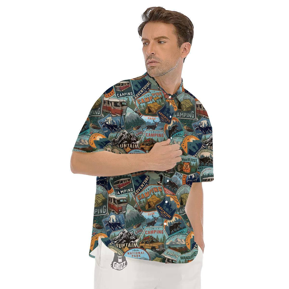 Summer Camping And National Park Print Pattern Men's Short Sleeve Shirts-grizzshop