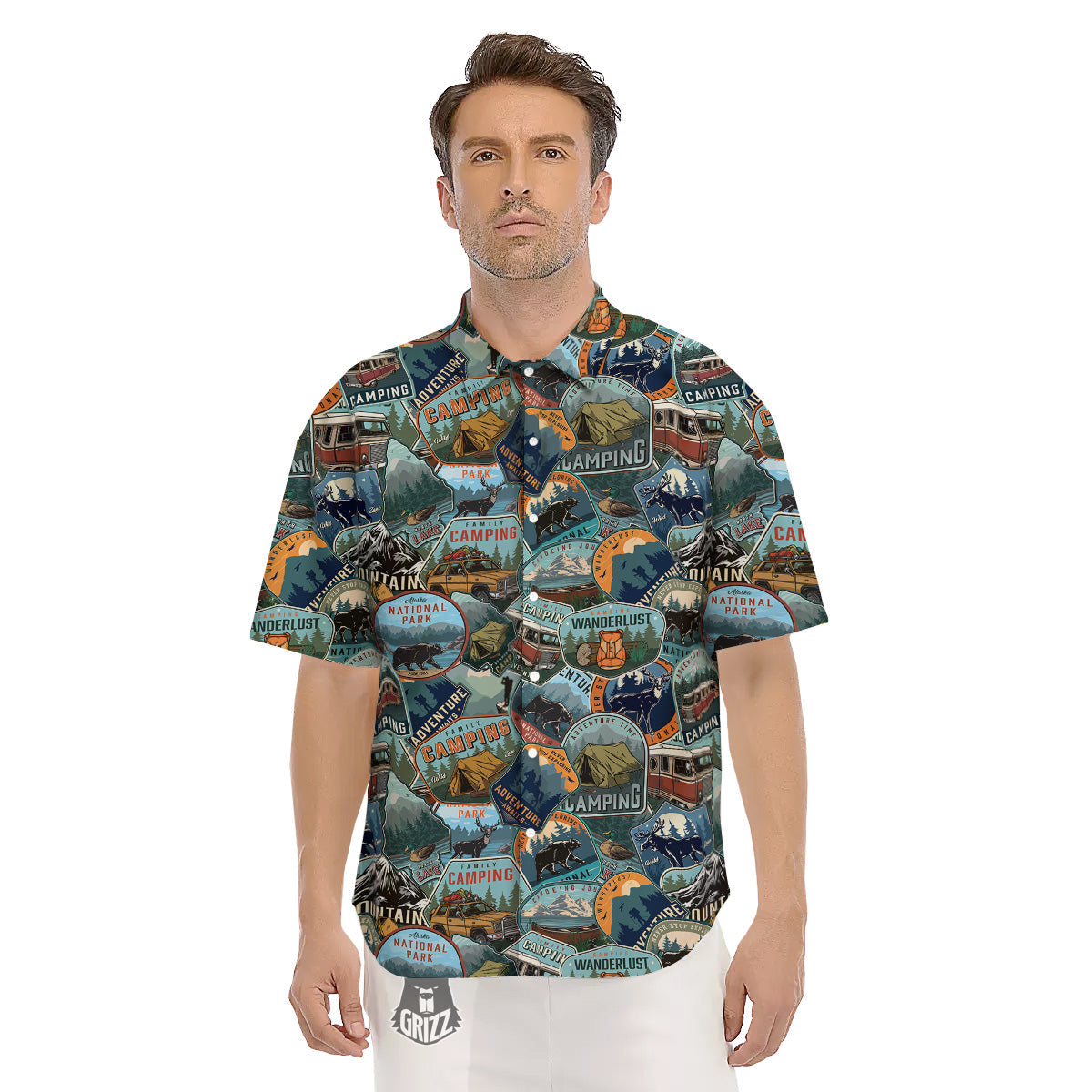 Summer Camping And National Park Print Pattern Men's Short Sleeve Shirts-grizzshop