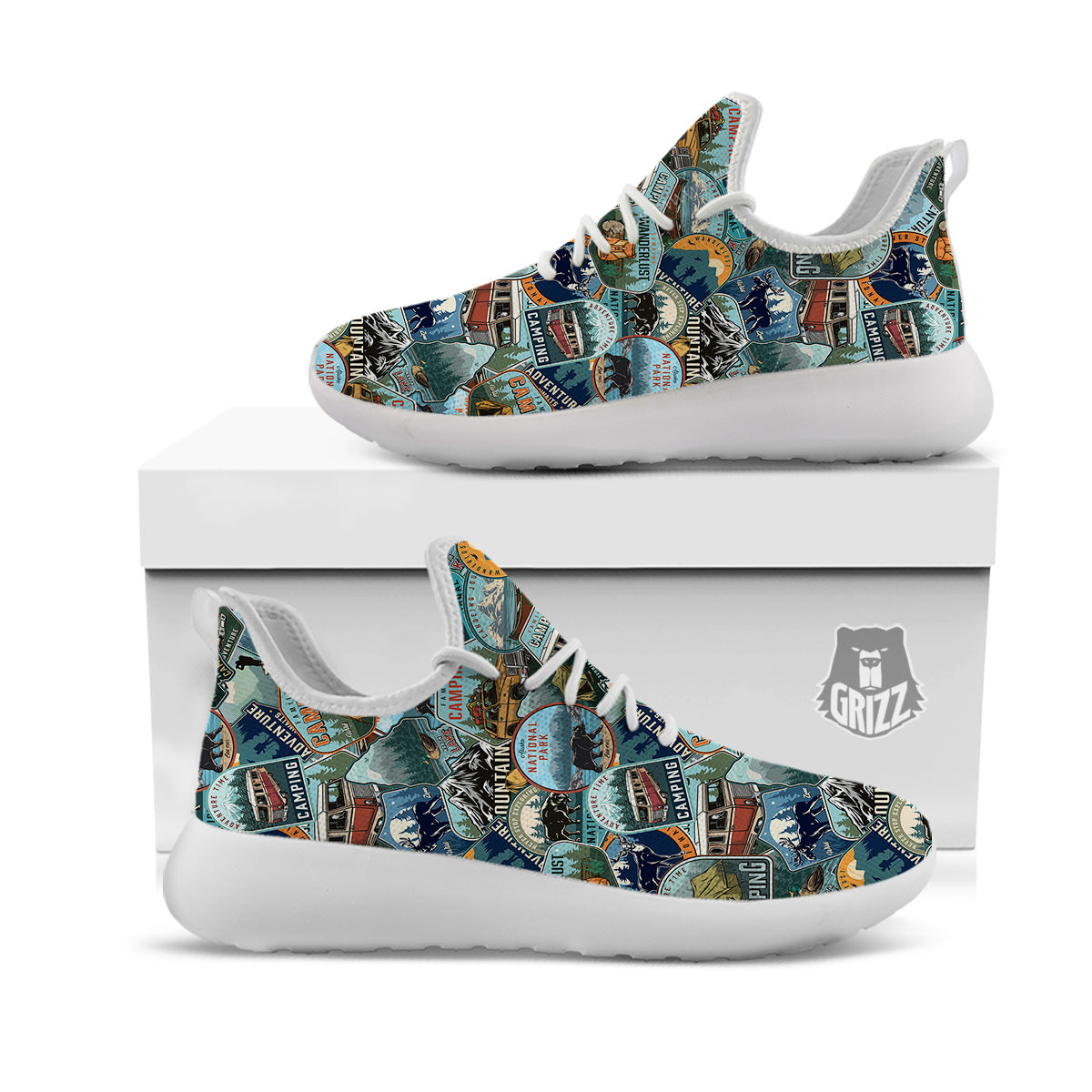 Summer Camping And National Park Print Pattern White Athletic Shoes-grizzshop
