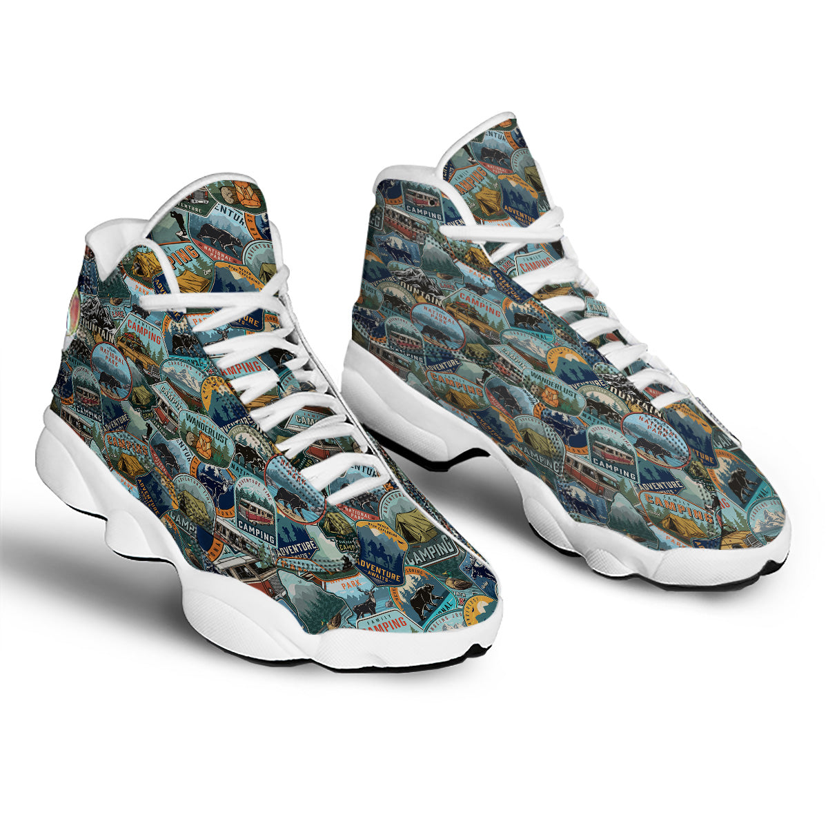 Summer Camping And National Park Print Pattern White Basketball Shoes-grizzshop