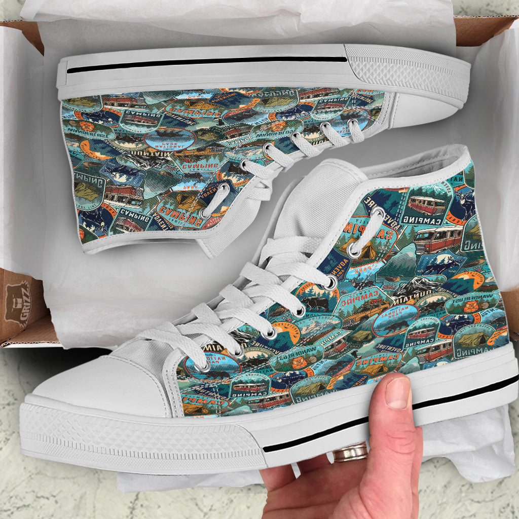 Summer Camping And National Park Print Pattern White High Top Shoes-grizzshop
