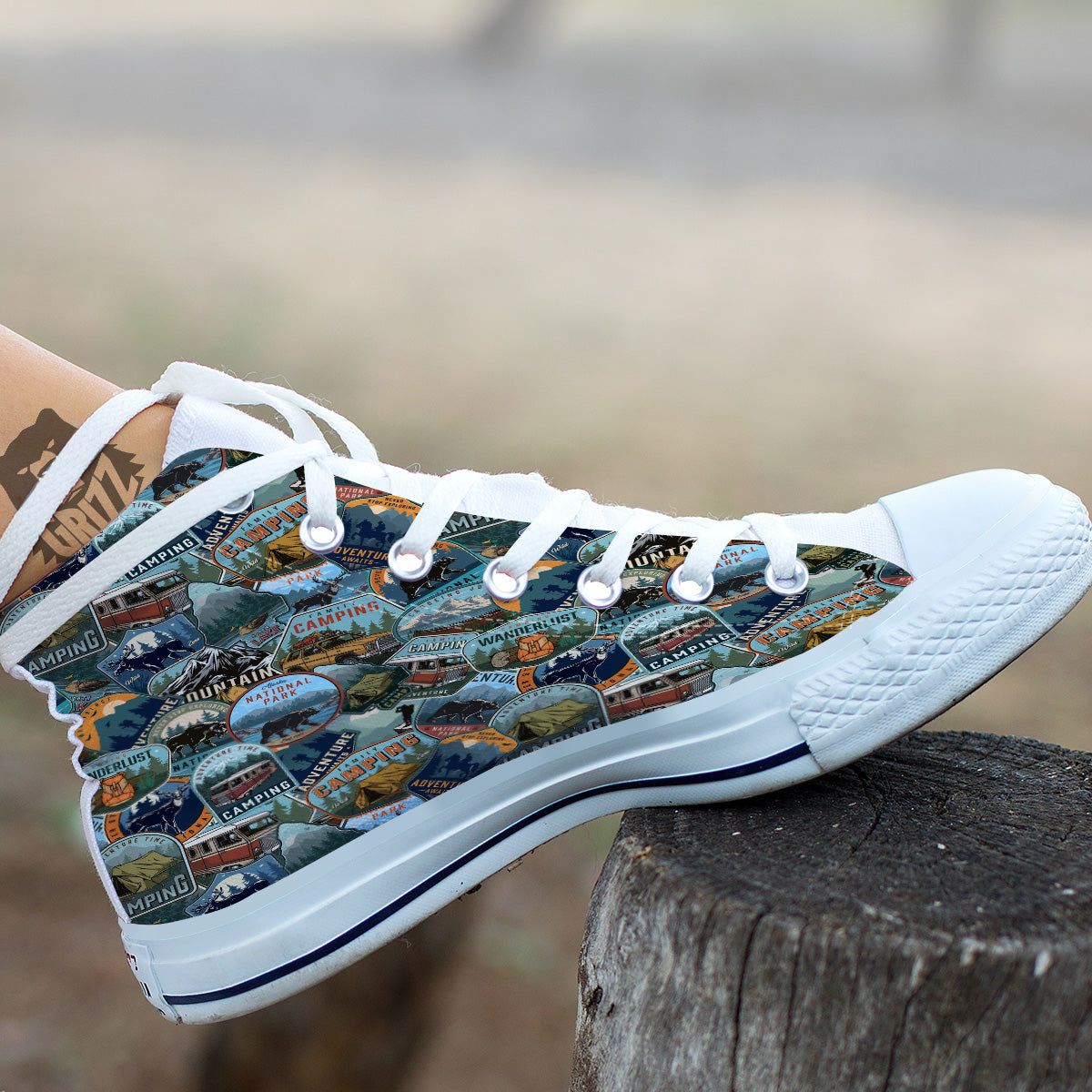 Summer Camping And National Park Print Pattern White High Top Shoes-grizzshop