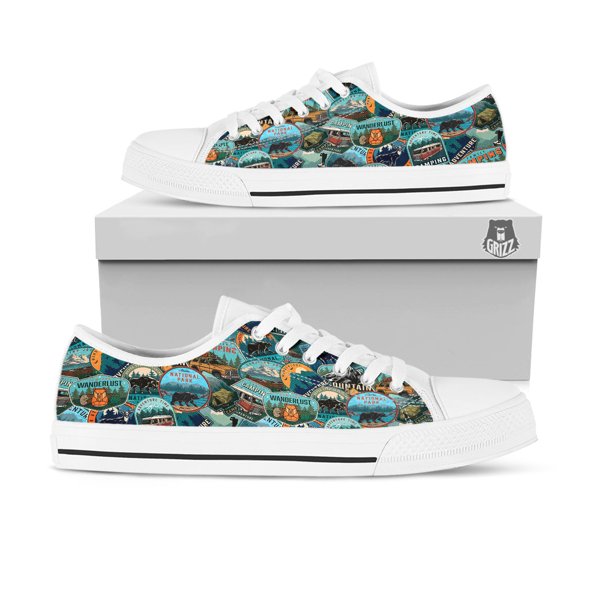 Summer Camping And National Park Print Pattern White Low Top Shoes-grizzshop