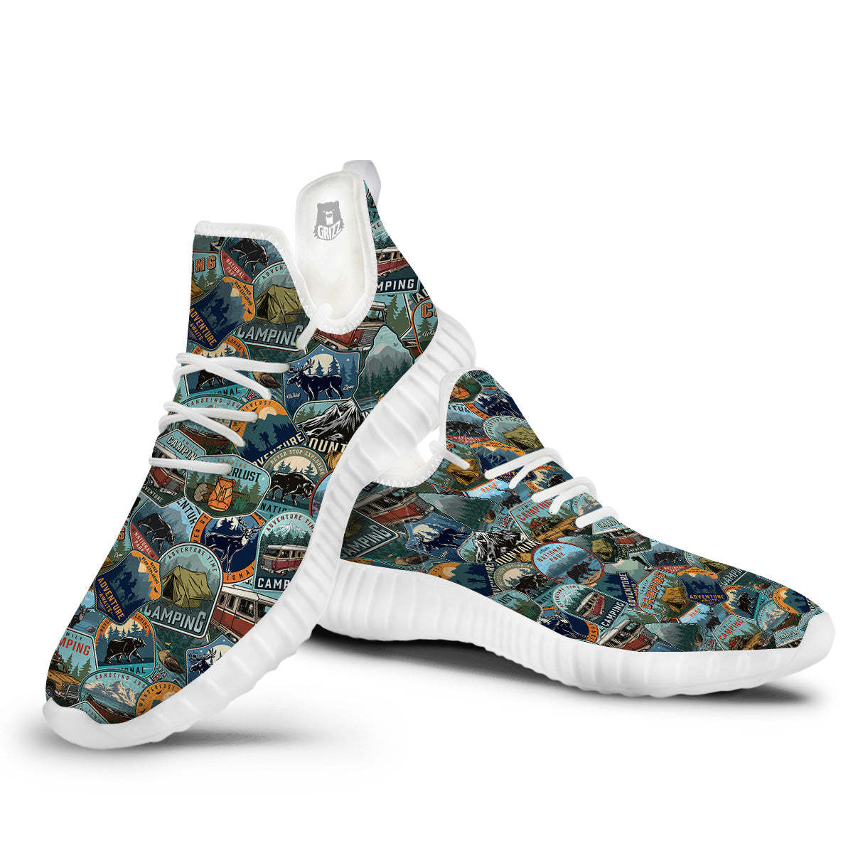 Summer Camping And National Park Print Pattern White Walking Shoes-grizzshop