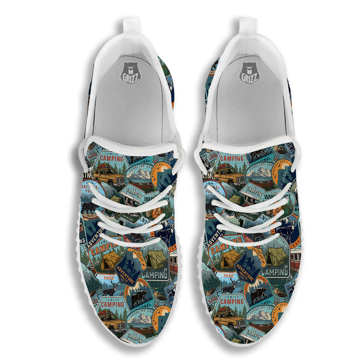 Summer Camping And National Park Print Pattern White Walking Shoes-grizzshop