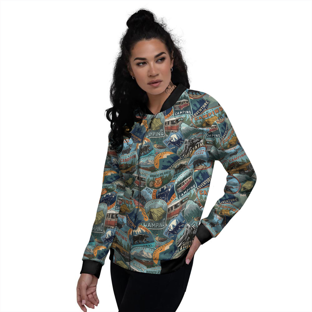 Summer Camping And National Park Print Pattern Women's Bomber Jacket-grizzshop