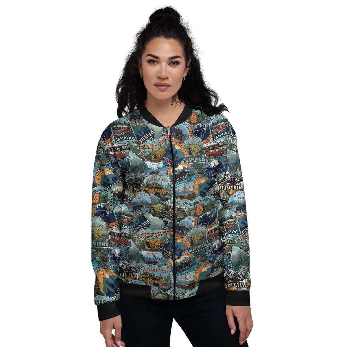 Summer Camping And National Park Print Pattern Women's Bomber Jacket-grizzshop