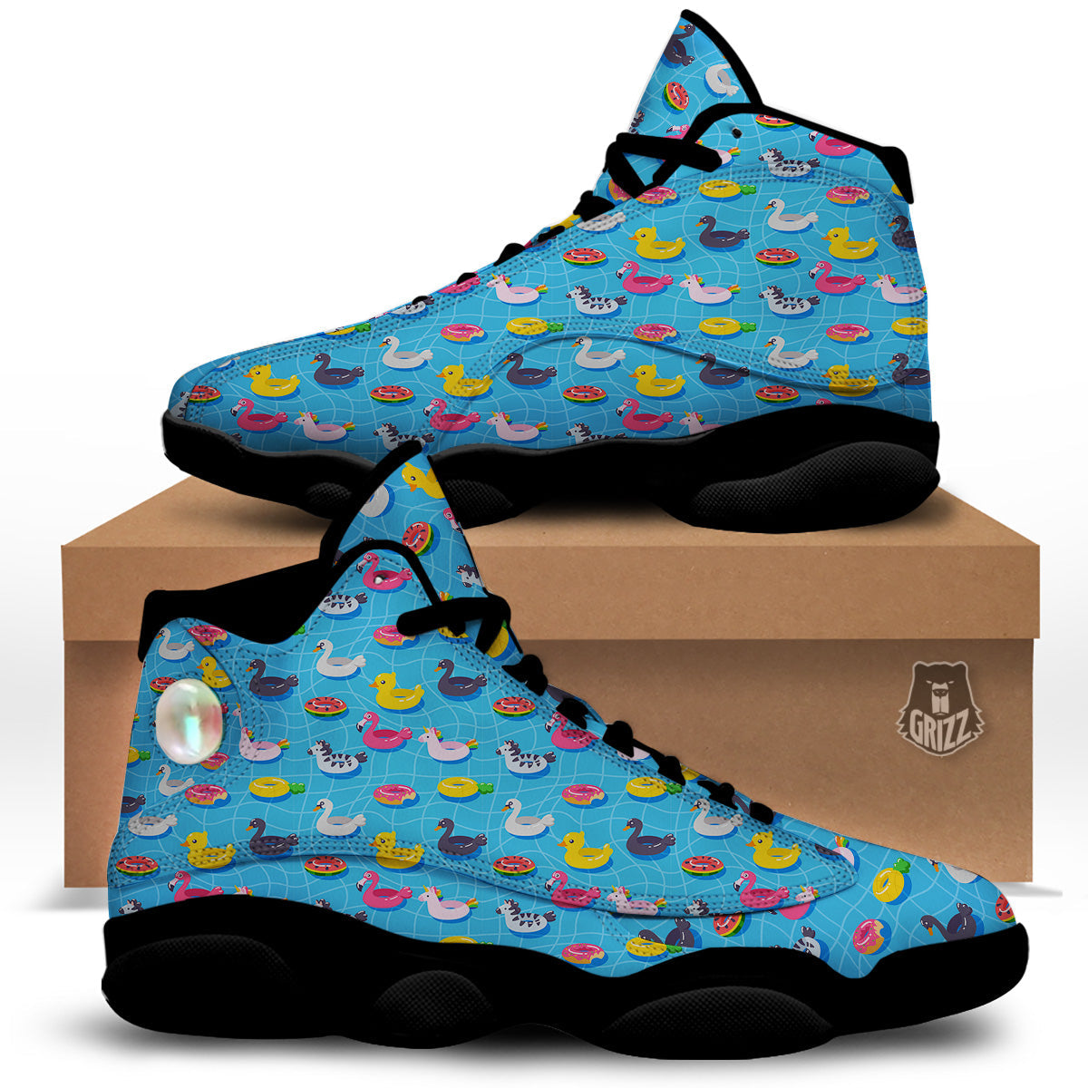 Summer Floats Ring Print Pattern Black Basketball Shoes-grizzshop