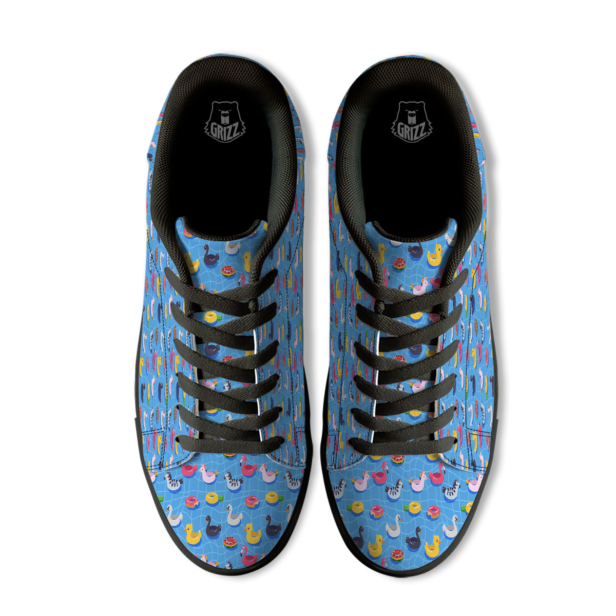 Summer Floats Ring Print Pattern Black Low Top Sneakers-grizzshop