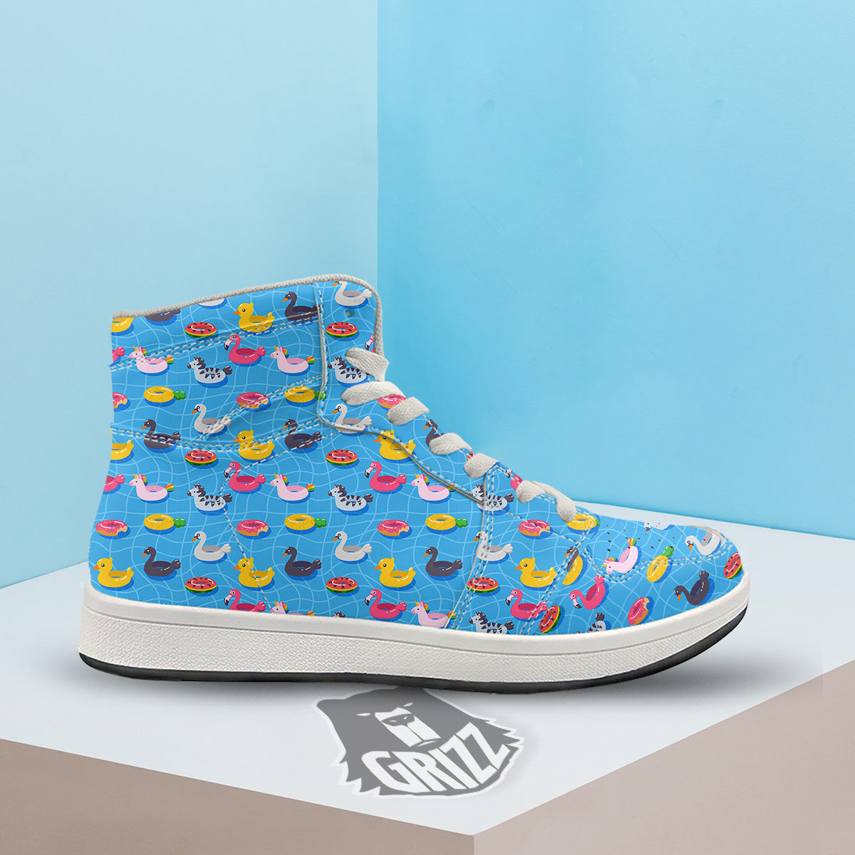 Summer Floats Ring Print Pattern High Top Sneakers-grizzshop