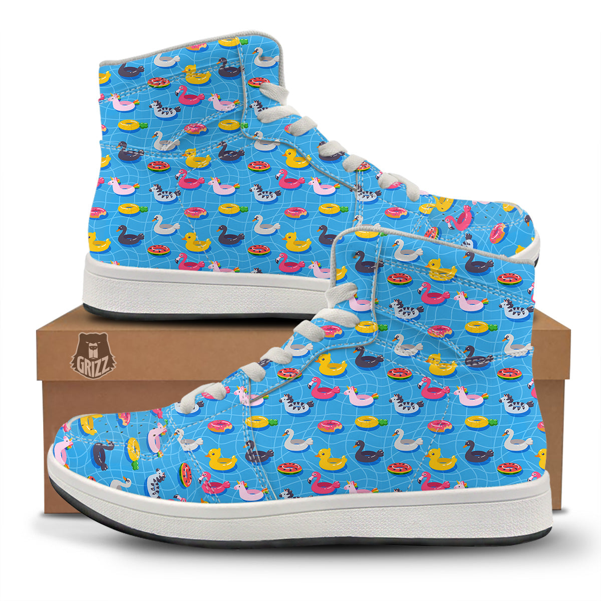Summer Floats Ring Print Pattern High Top Sneakers-grizzshop