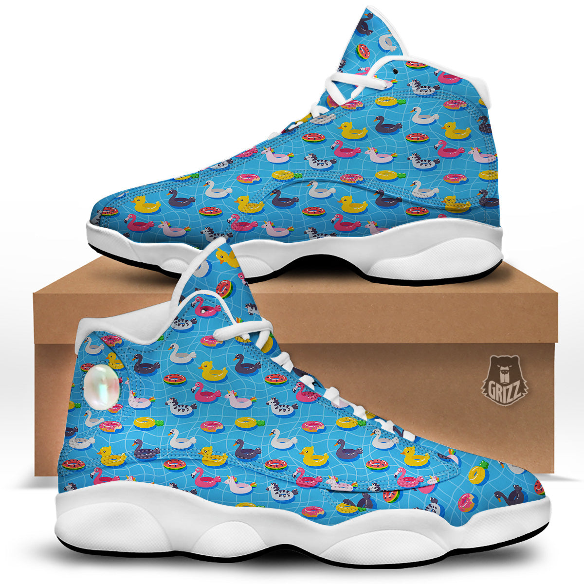 Summer Floats Ring Print Pattern White Basketball Shoes-grizzshop
