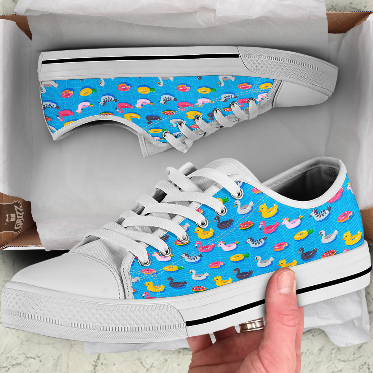 Summer Floats Ring Print Pattern White Low Top Shoes-grizzshop