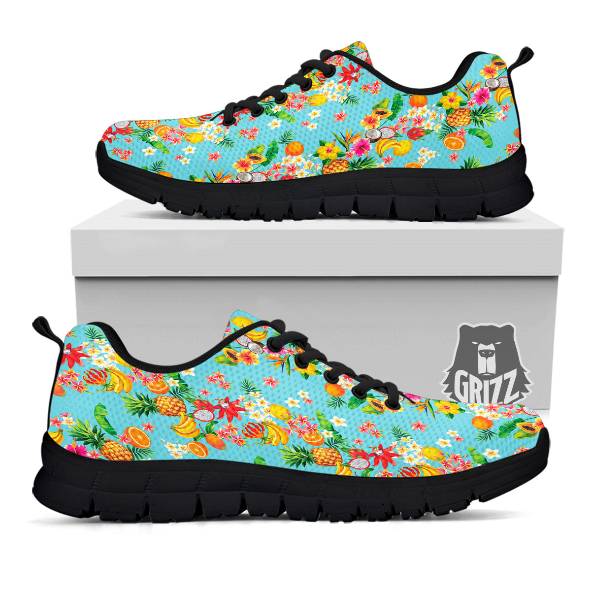 Summer Fruits Tropical Print Pattern Black Sneaker-grizzshop