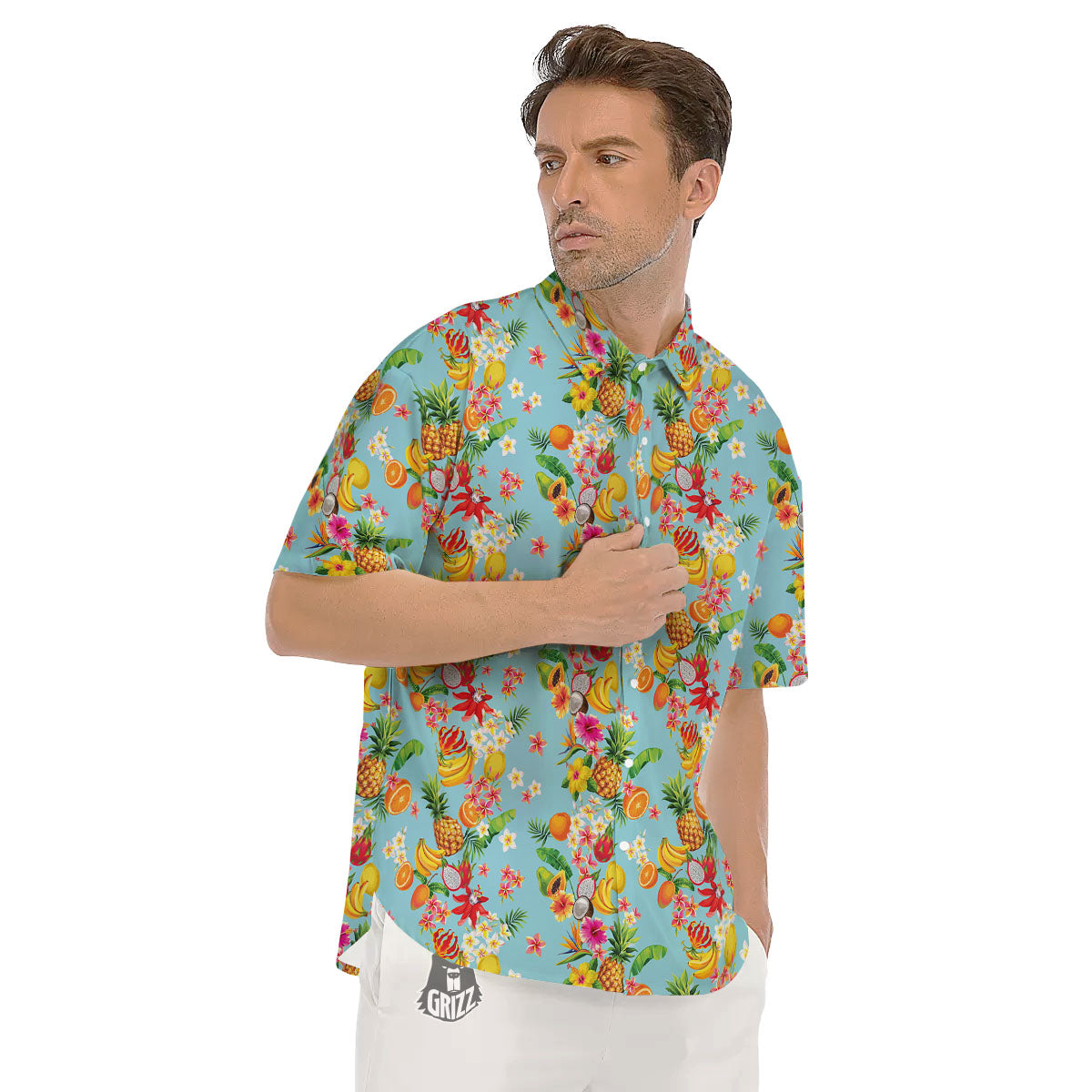 Summer Fruits Tropical Print Pattern Men's Short Sleeve Shirts-grizzshop