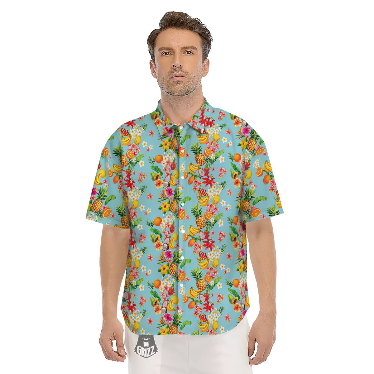 Summer Fruits Tropical Print Pattern Men's Short Sleeve Shirts-grizzshop