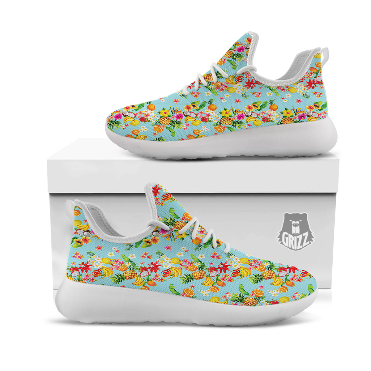 Summer Fruits Tropical Print Pattern White Athletic Shoes-grizzshop