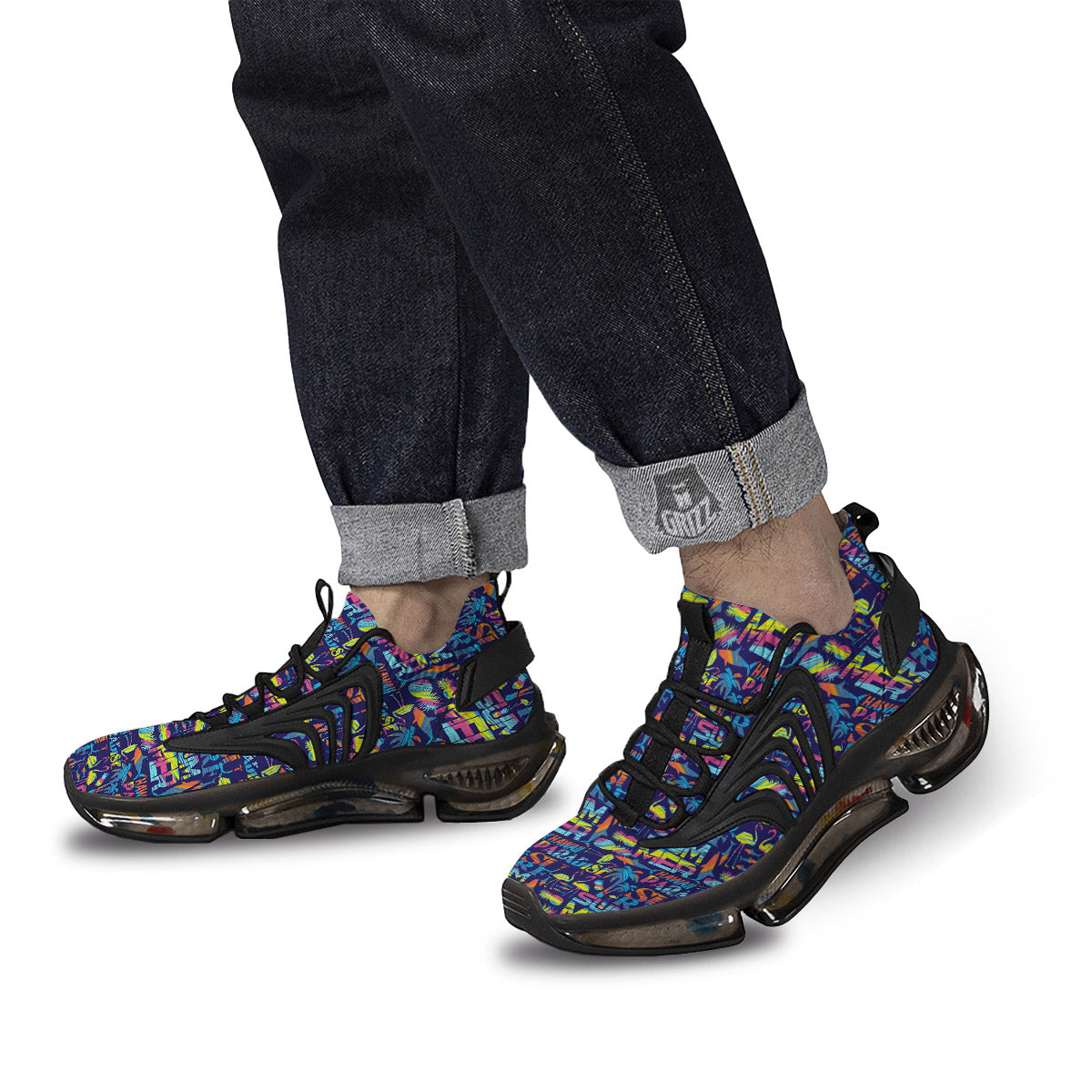 Summer Surfing Colorful Print Pattern Black Gym Shoes-grizzshop