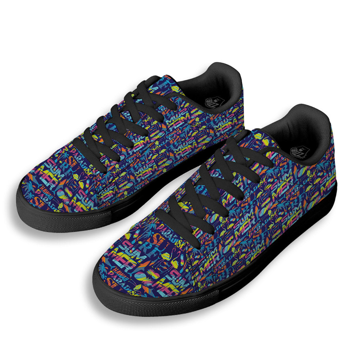 Summer Surfing Colorful Print Pattern Black Low Top Sneakers-grizzshop