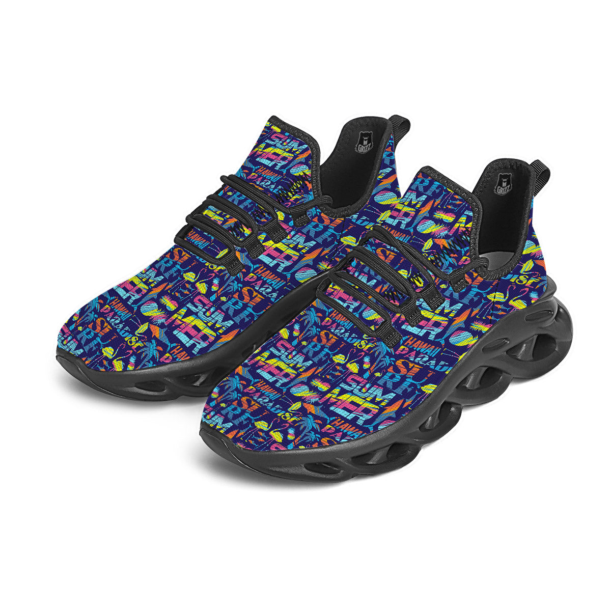 Summer Surfing Colorful Print Pattern Black Running Shoes-grizzshop