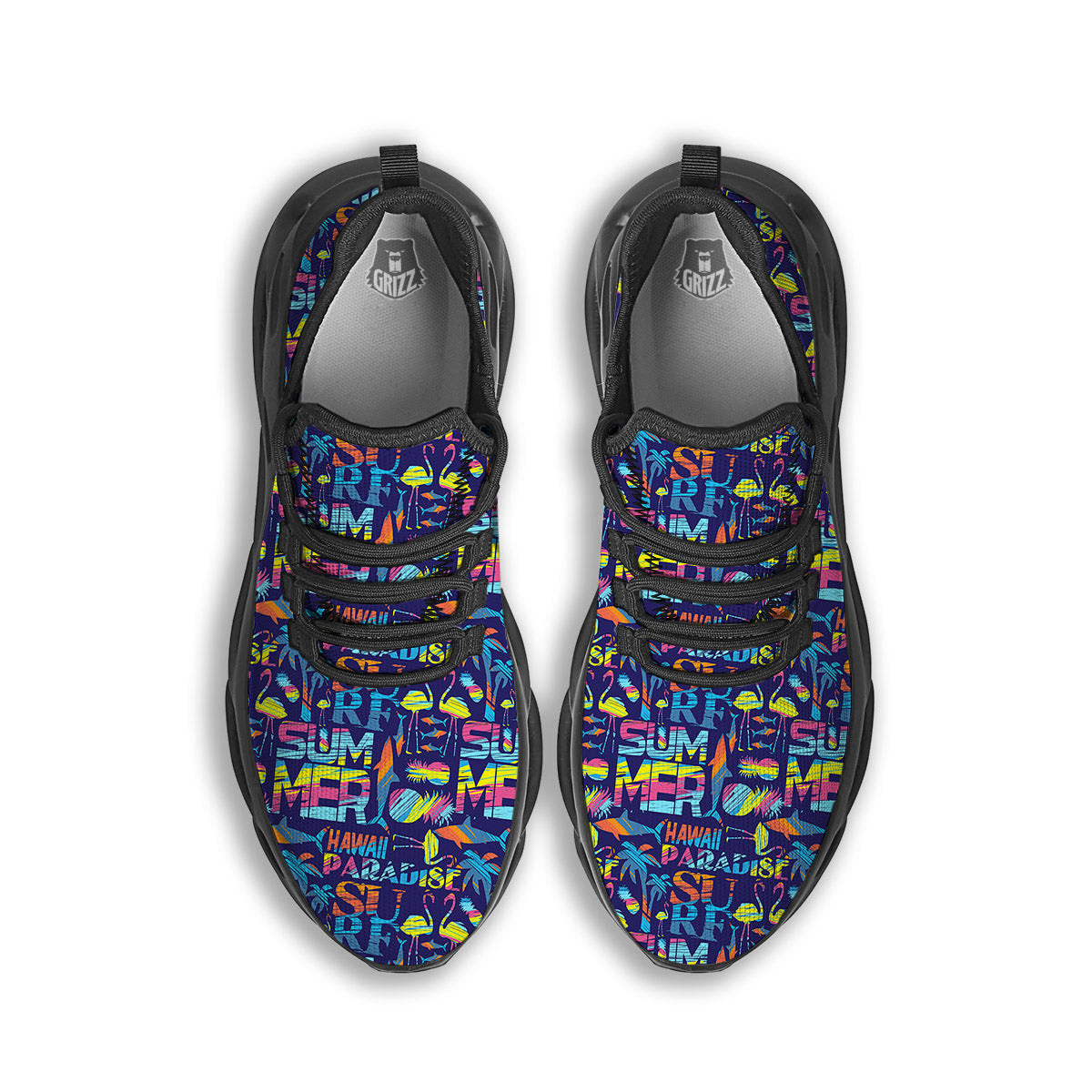 Summer Surfing Colorful Print Pattern Black Running Shoes-grizzshop