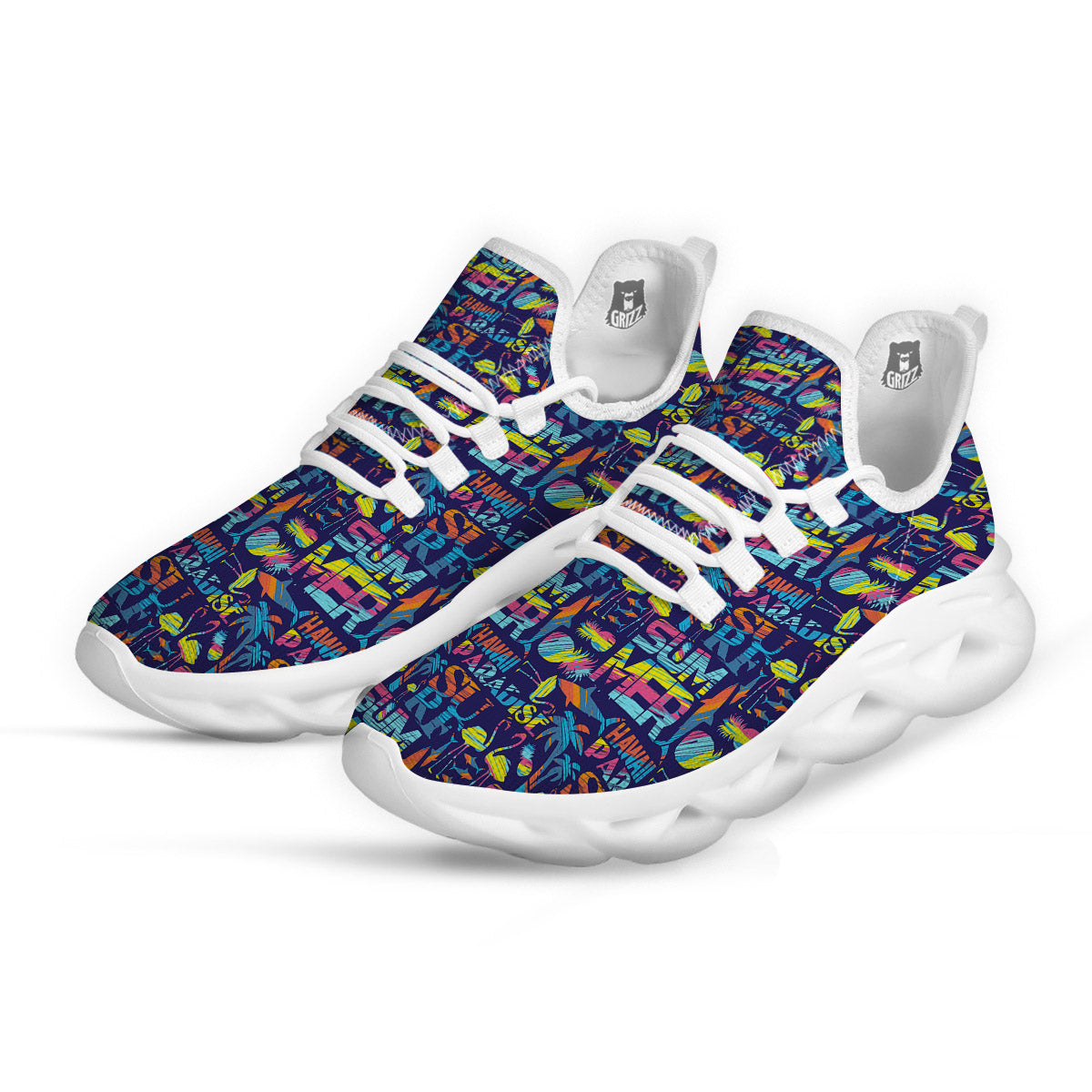 Summer Surfing Colorful Print Pattern White Running Shoes-grizzshop