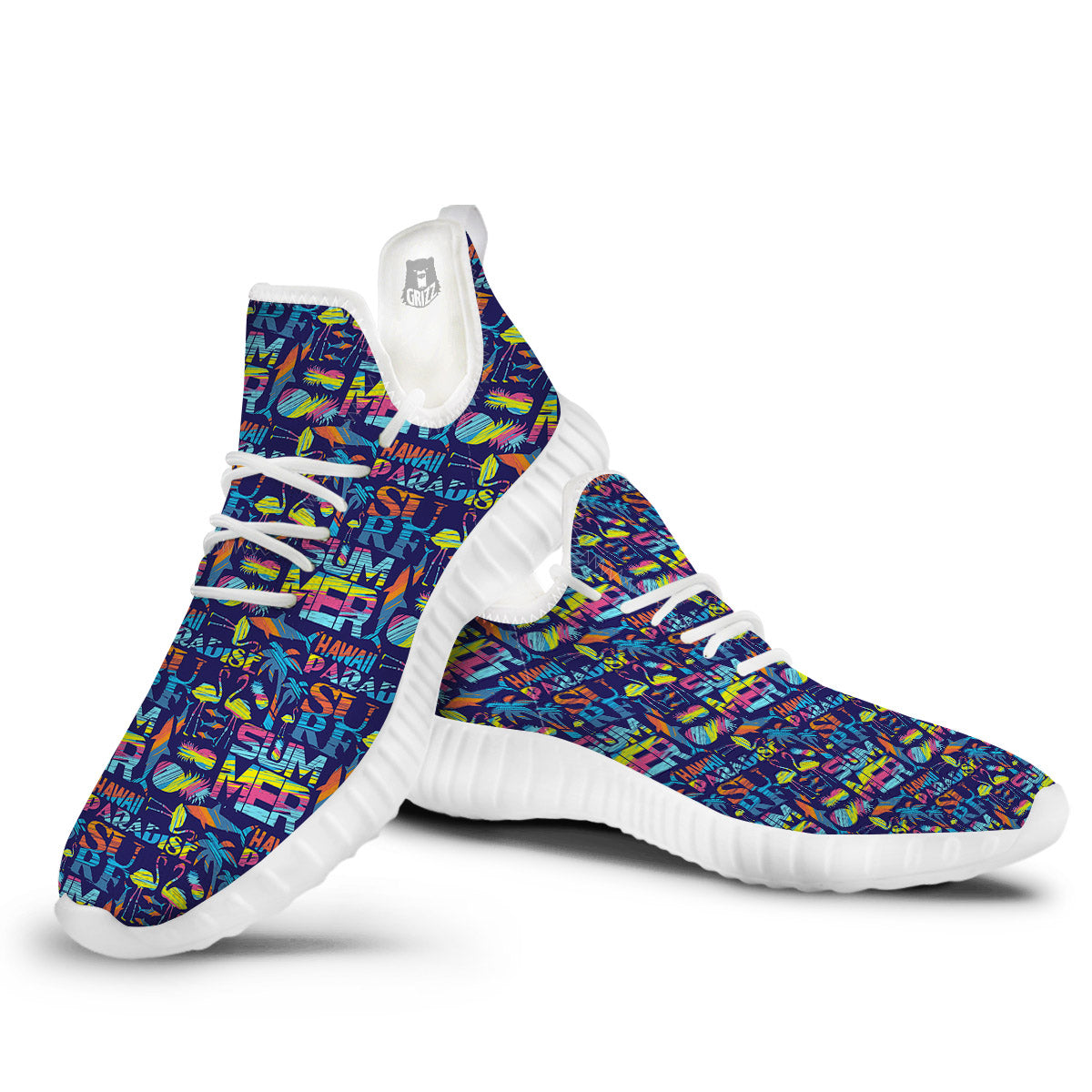 Summer Surfing Colorful Print Pattern White Walking Shoes-grizzshop