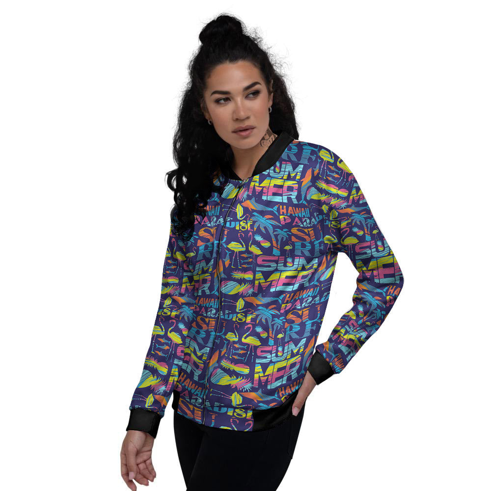 Summer Surfing Colorful Print Pattern Women's Bomber Jacket-grizzshop