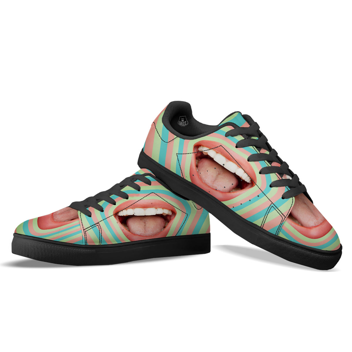 Summer Time Mood Mouth Print Black Low Top Sneakers-grizzshop