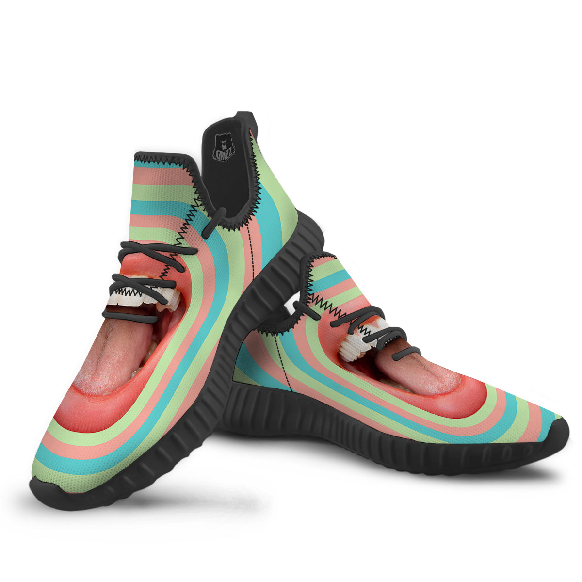 Summer Time Mood Mouth Print Black Walking Shoes-grizzshop