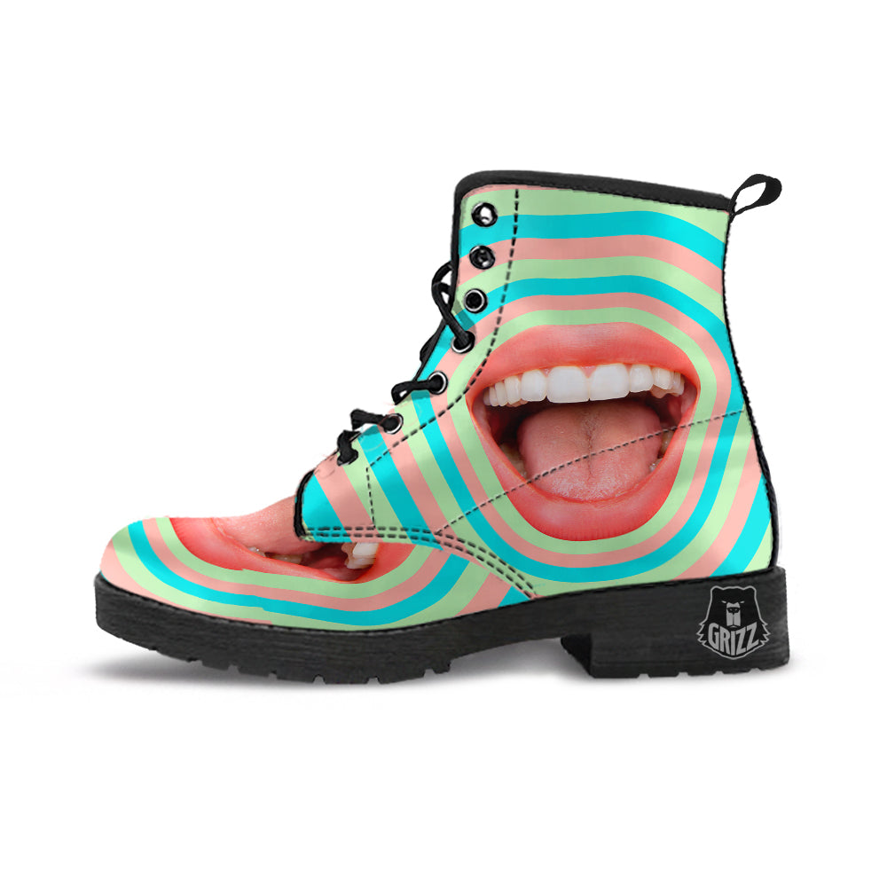 Summer Time Mood Mouth Print Leather Boots-grizzshop