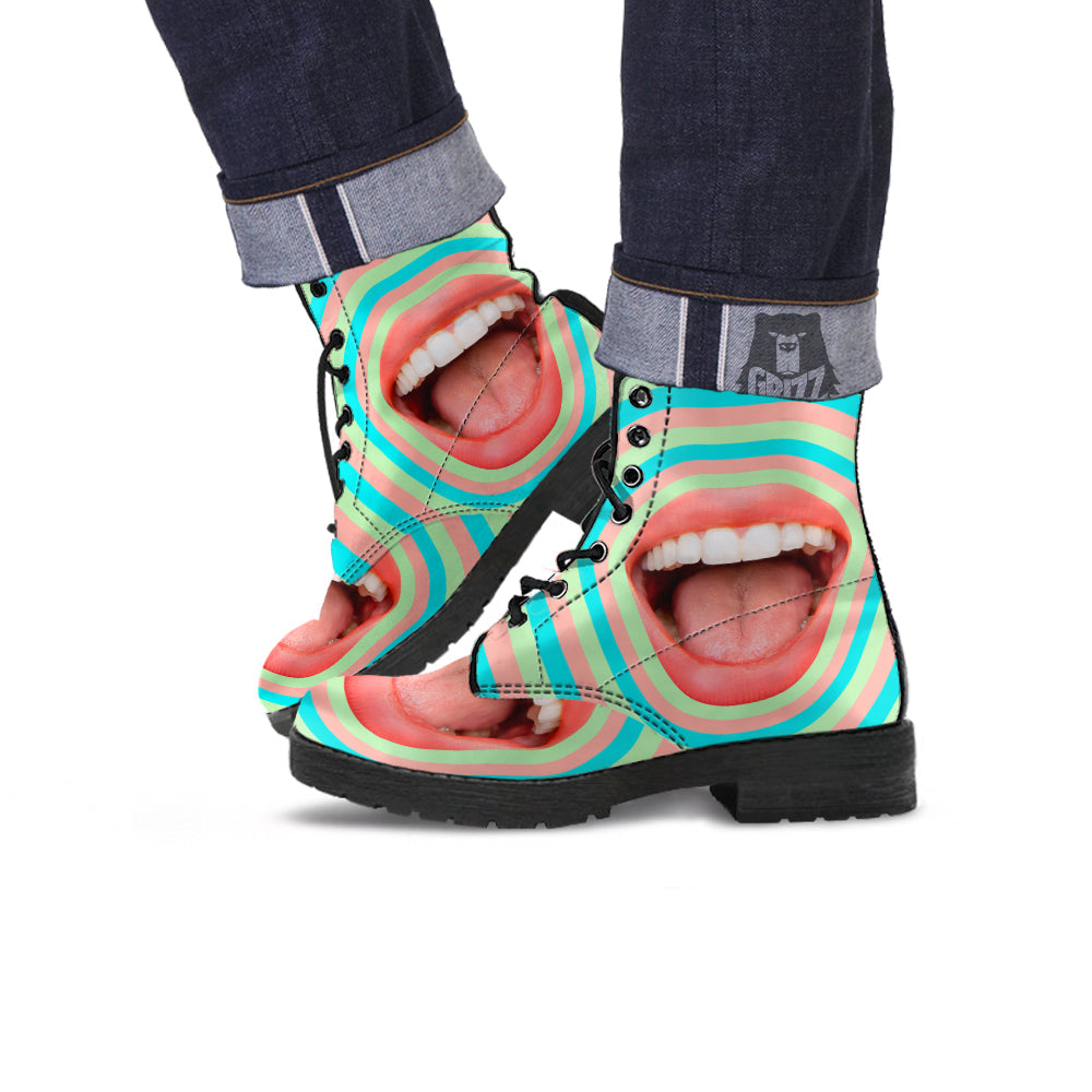 Summer Time Mood Mouth Print Leather Boots-grizzshop