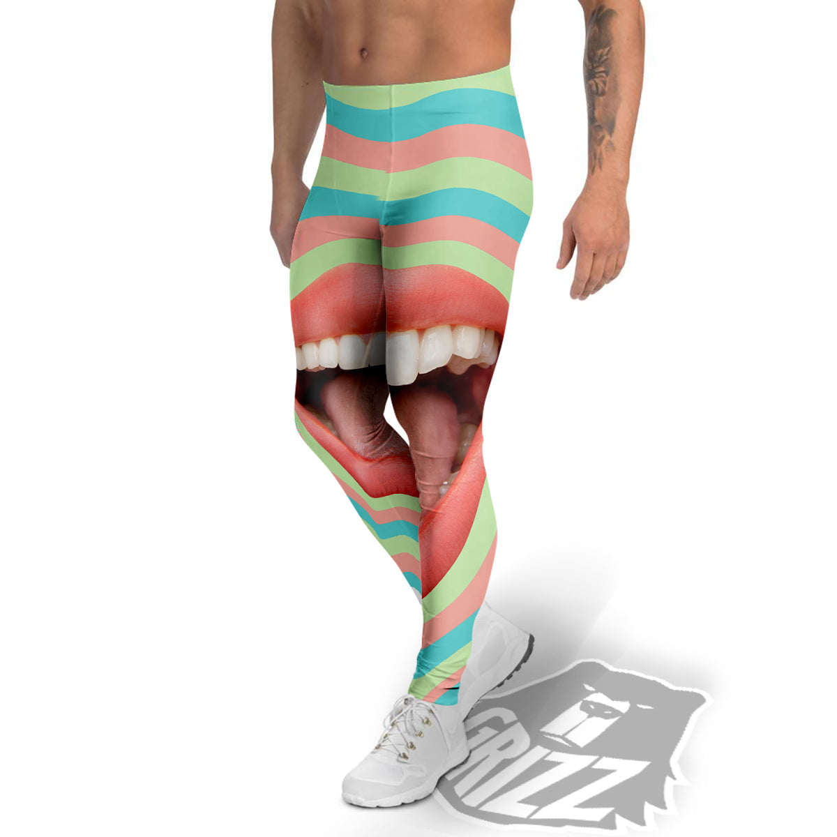 Summer Time Mood Mouth Print Men's Leggings-grizzshop