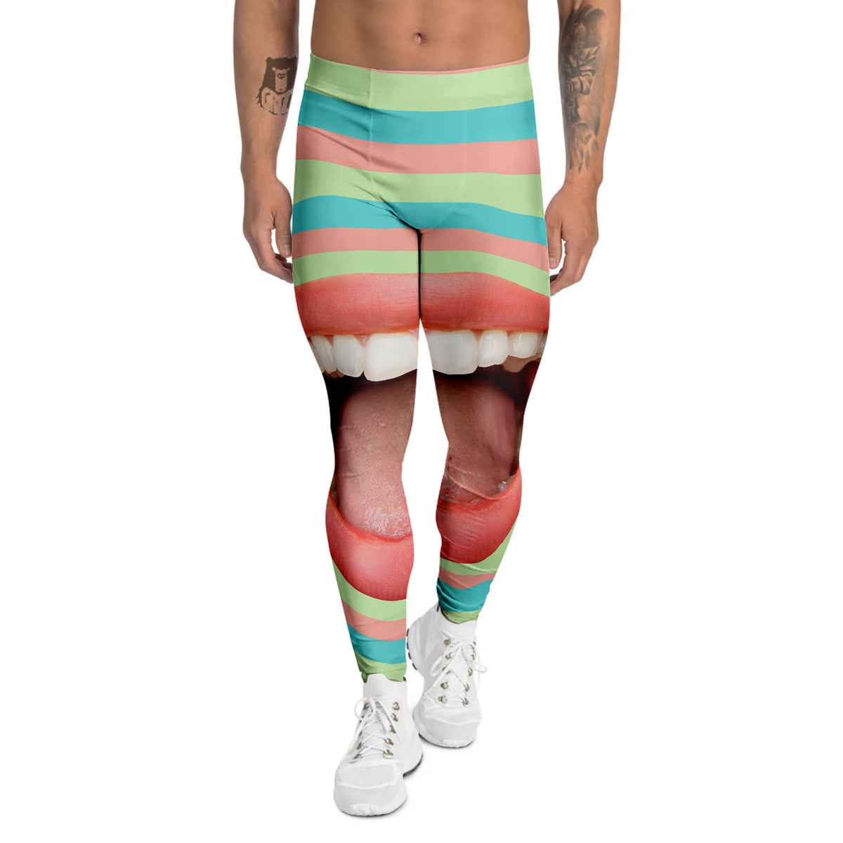 Summer Time Mood Mouth Print Men's Leggings-grizzshop