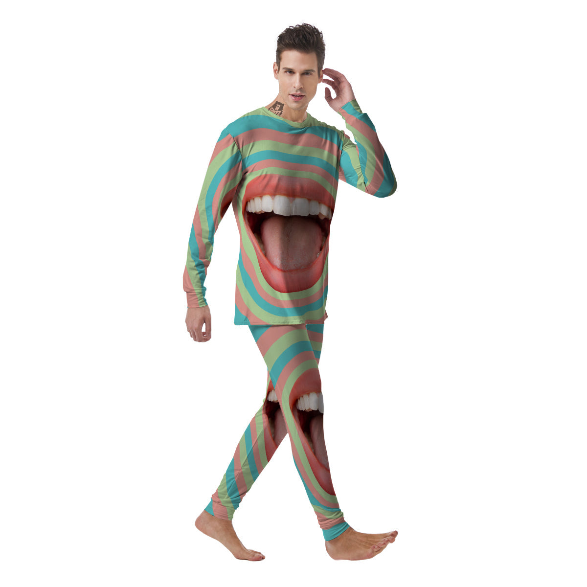 Summer Time Mood Mouth Print Men's Pajamas-grizzshop