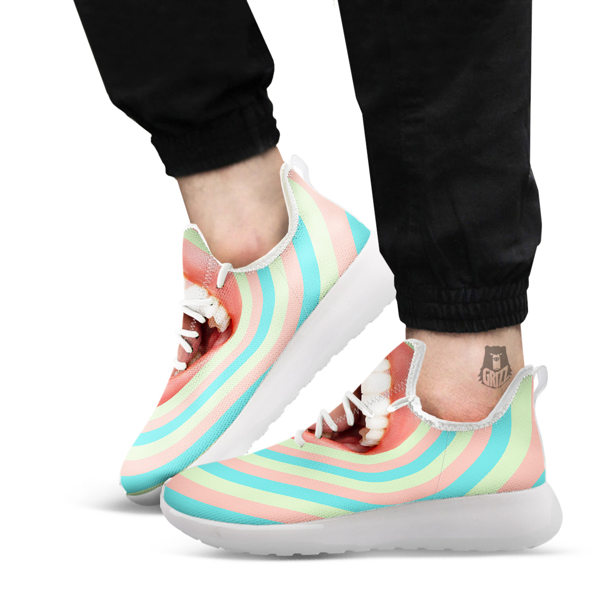 Summer Time Mood Mouth Print White Athletic Shoes-grizzshop