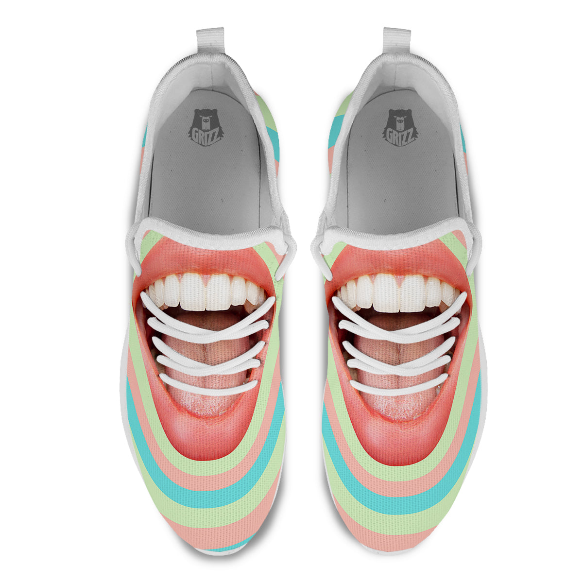 Summer Time Mood Mouth Print White Athletic Shoes-grizzshop