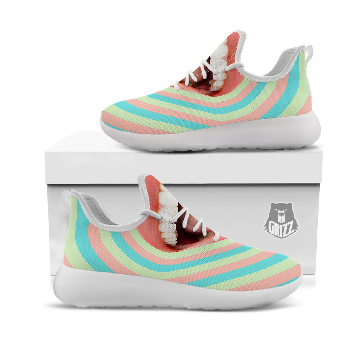 Summer Time Mood Mouth Print White Athletic Shoes-grizzshop