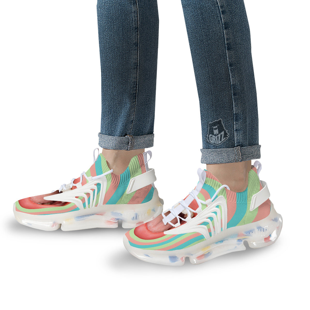 Summer Time Mood Mouth Print White Gym Shoes-grizzshop