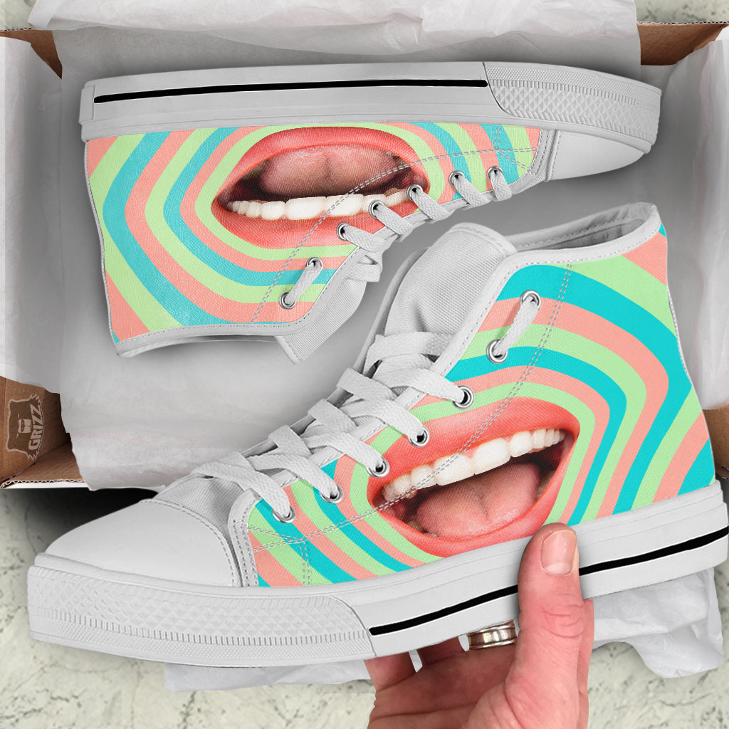 Summer Time Mood Mouth Print White High Top Shoes-grizzshop