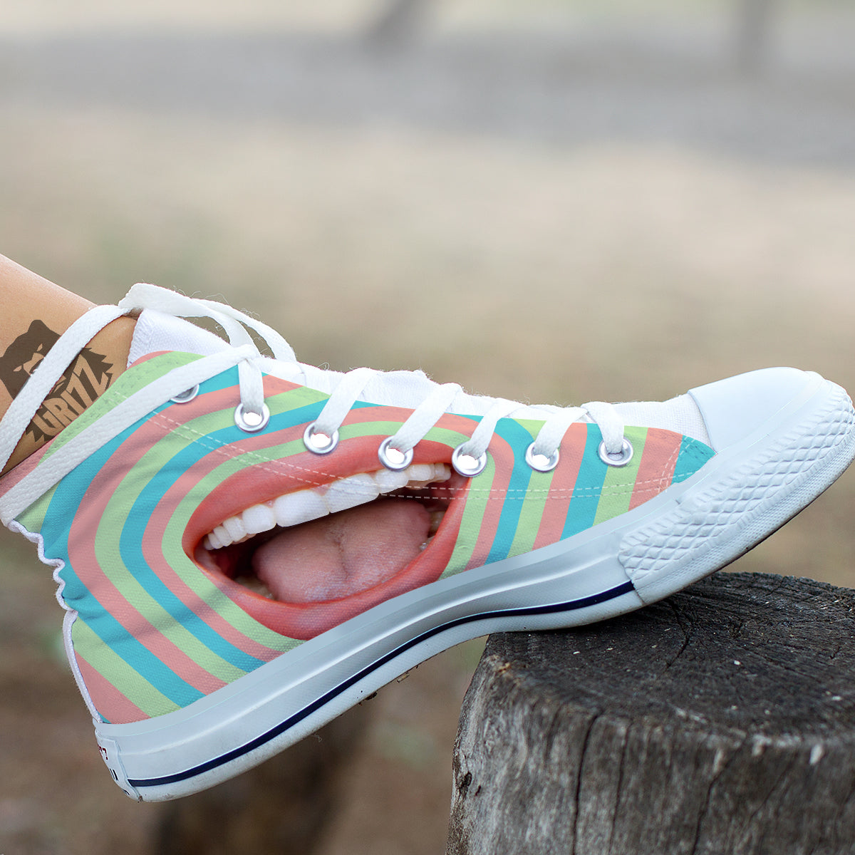 Summer Time Mood Mouth Print White High Top Shoes-grizzshop