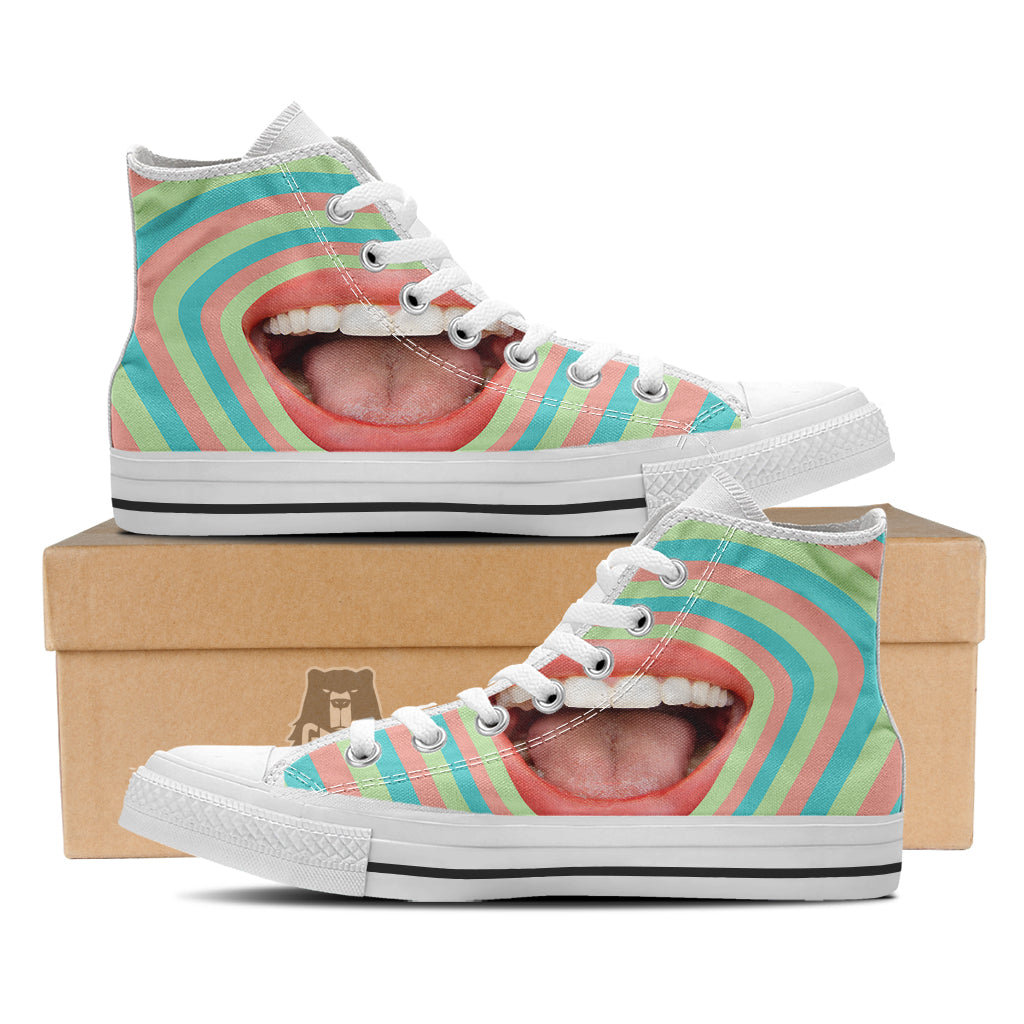 Summer Time Mood Mouth Print White High Top Shoes-grizzshop