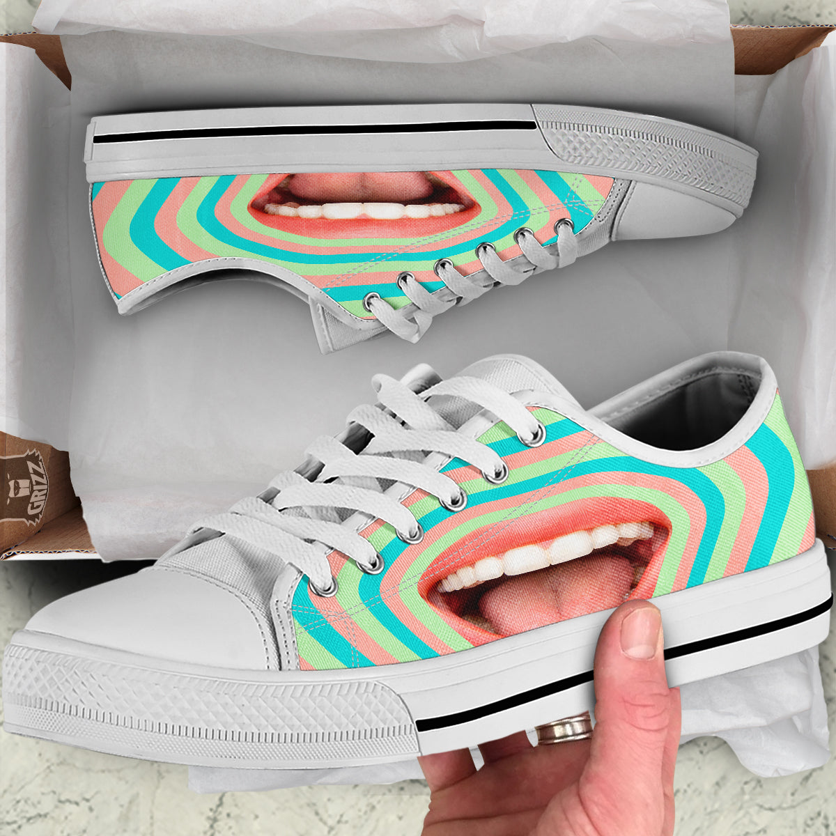 Summer Time Mood Mouth Print White Low Top Shoes-grizzshop